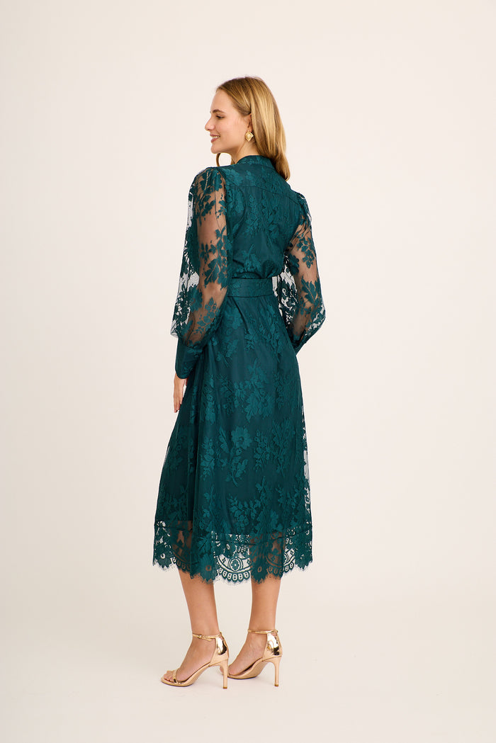 Chances Maxi Dress in Emerald Lace back