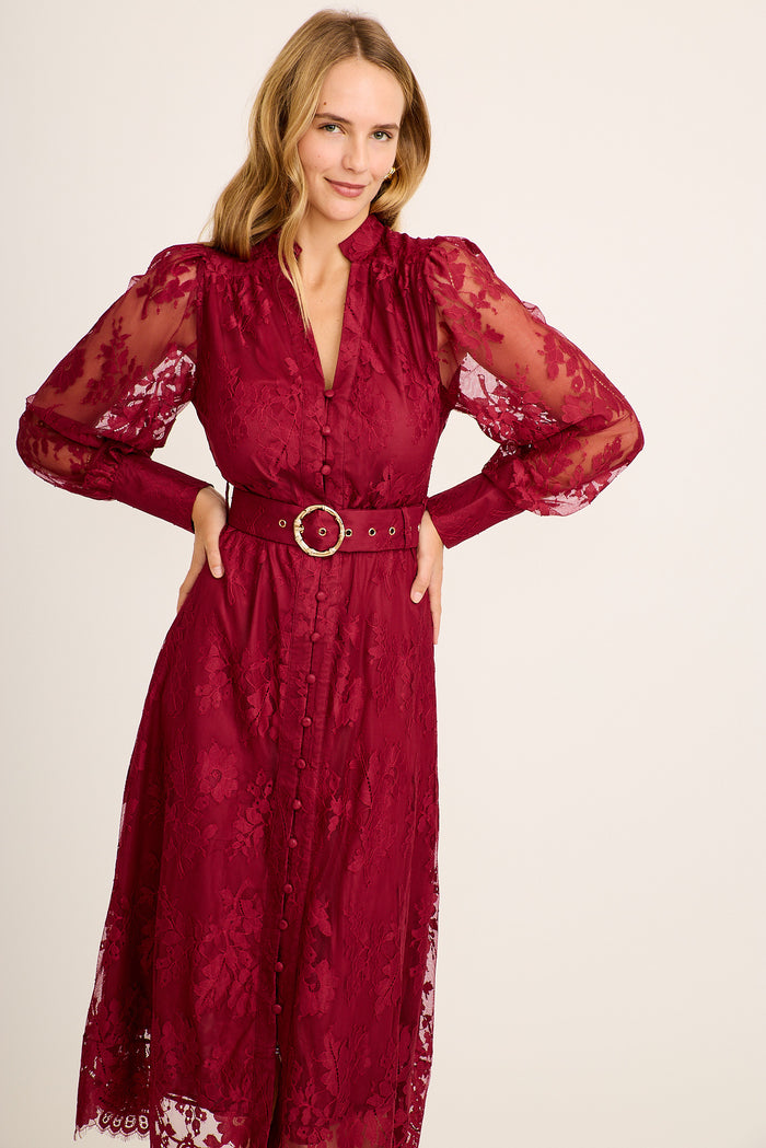 Chances Maxi Dress in Wine Lace front