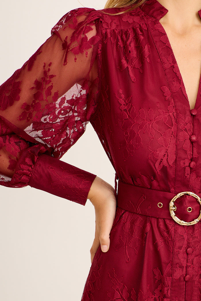 Chances Maxi Dress in Wine Lace detail