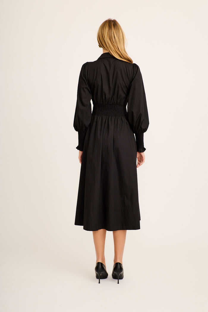 Charisse Midi Zip Dress in Black Cotton back
