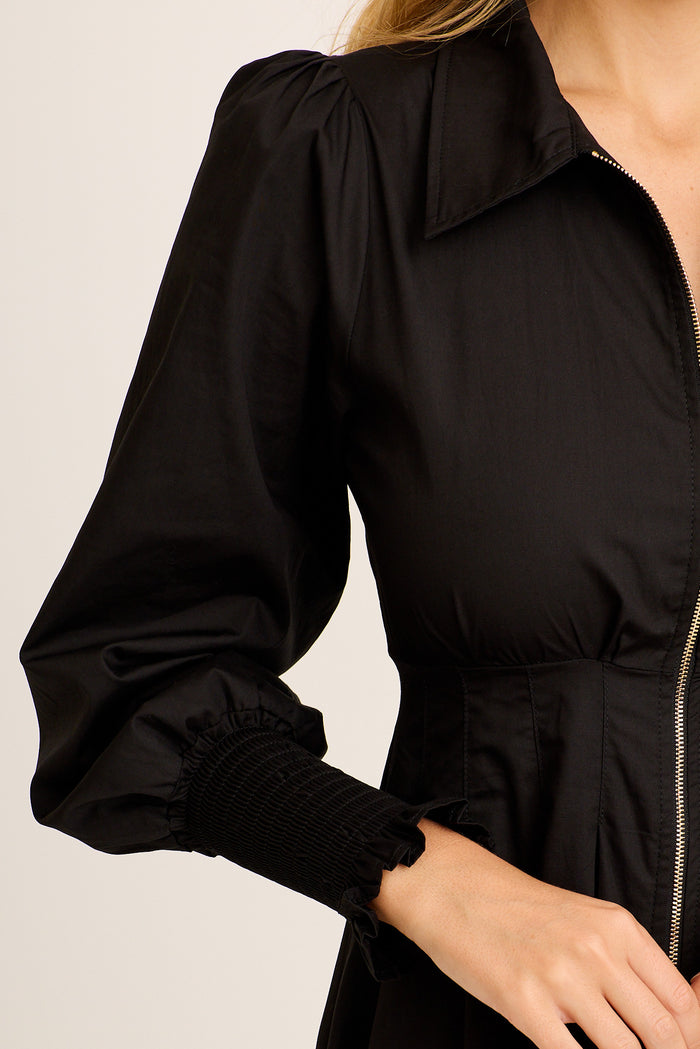 Charisse Midi Zip Dress in Black Cotton detail