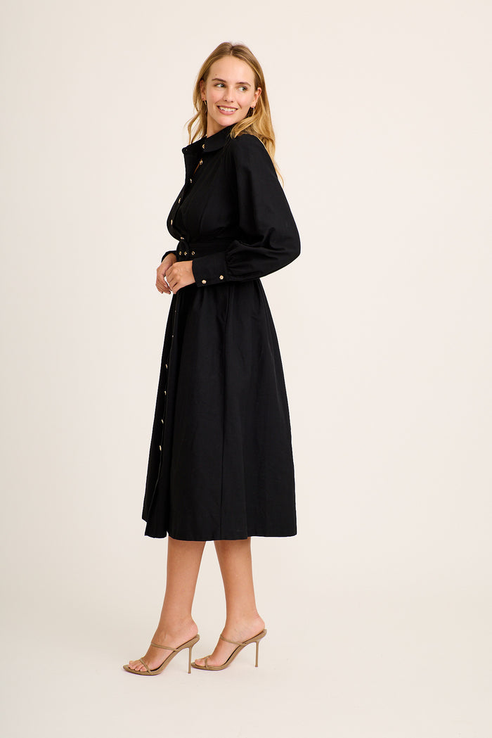 Tamanna Midi Shirt Dress in Black Cotton side