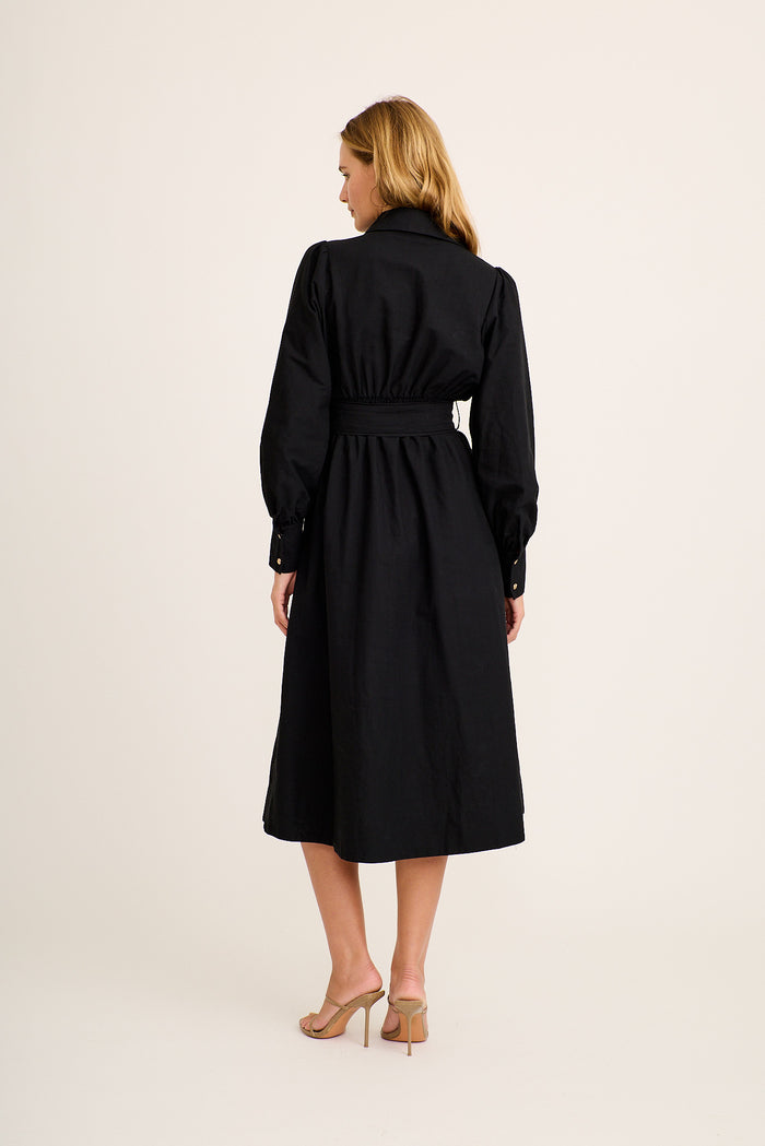 Tamanna Midi Shirt Dress in Black Cotton back