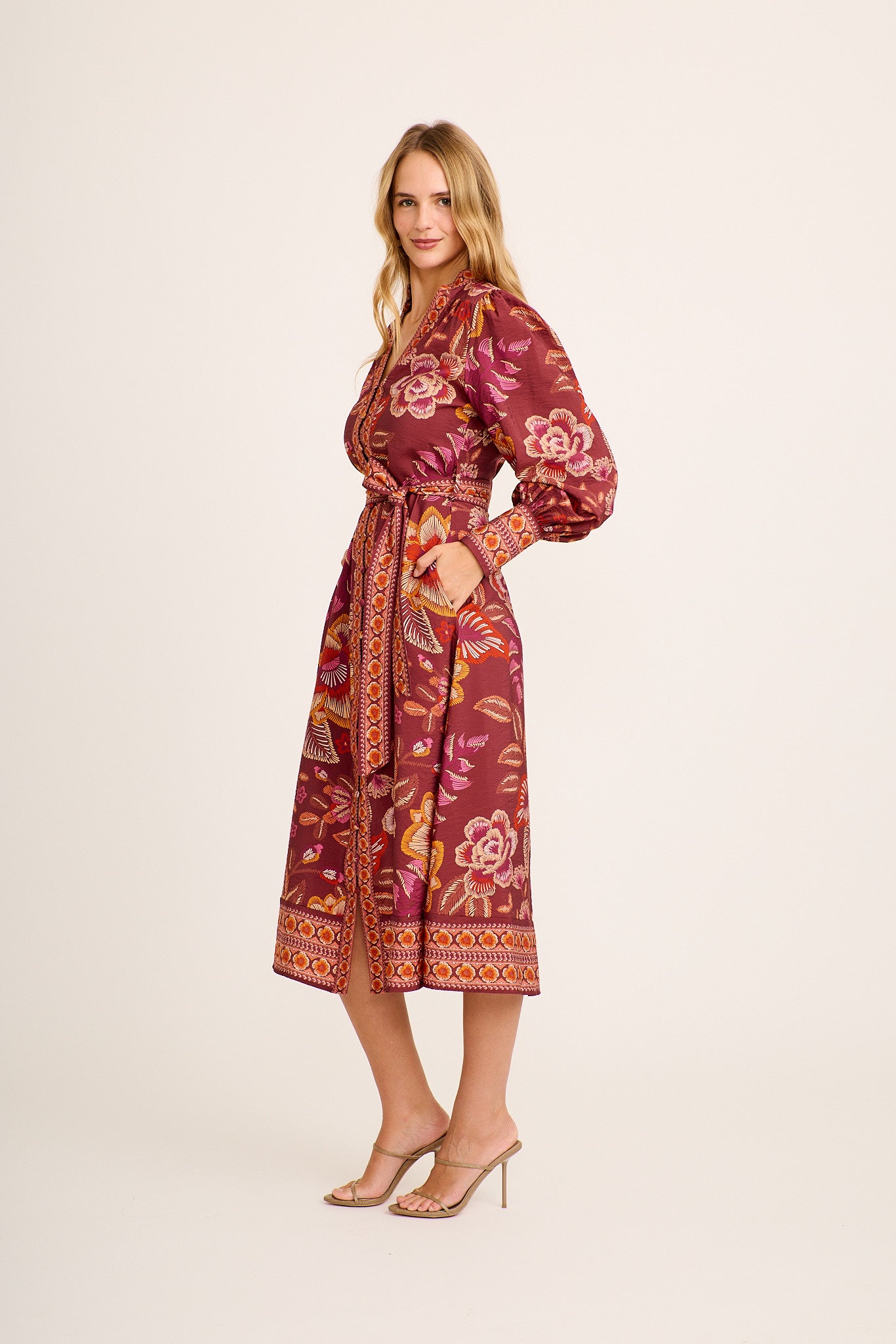 Everlane Midi Dress Rust Floral Linen Blend