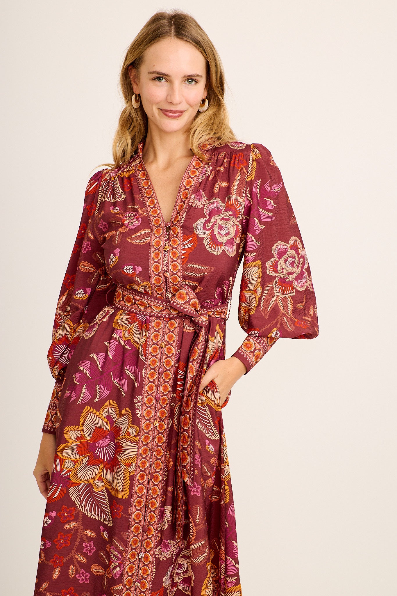 Everlane Midi Dress Rust Floral Linen Blend