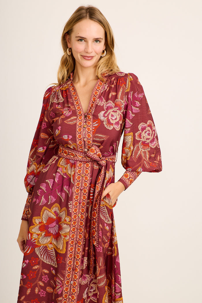 Everlane Midi Dress in Rust Floral Linen Blend front