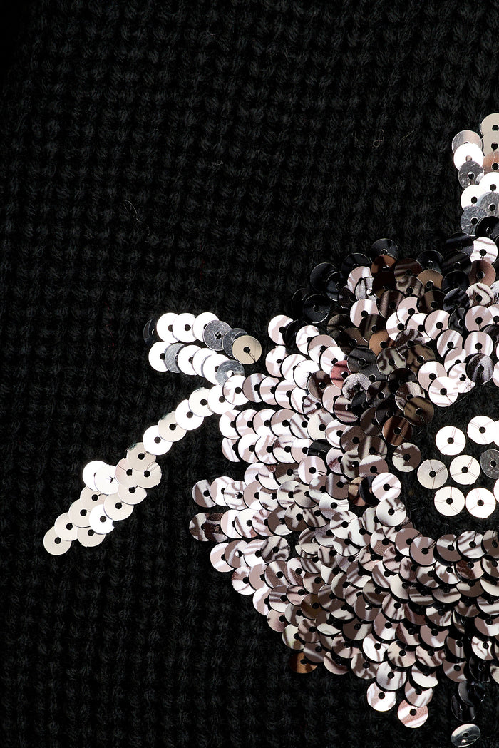 Edina Sequin Sleeve Detail Knit in Black Wool Blend fabric