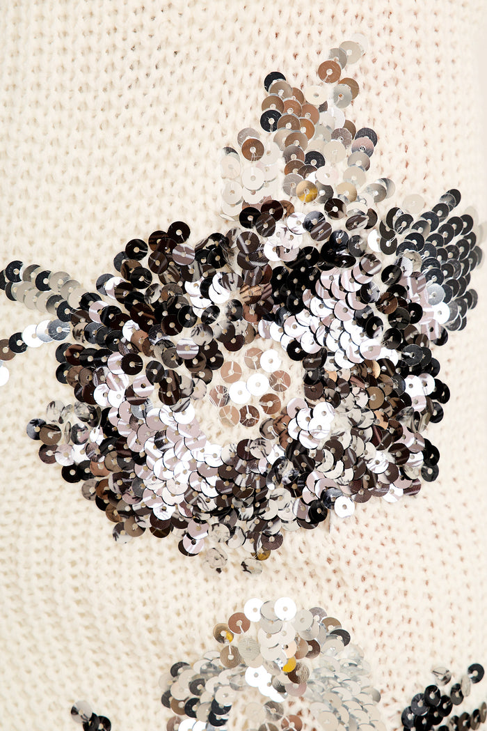 Edina Sequin Sleeve Detail Knit in Ivory Wool Blend fabric