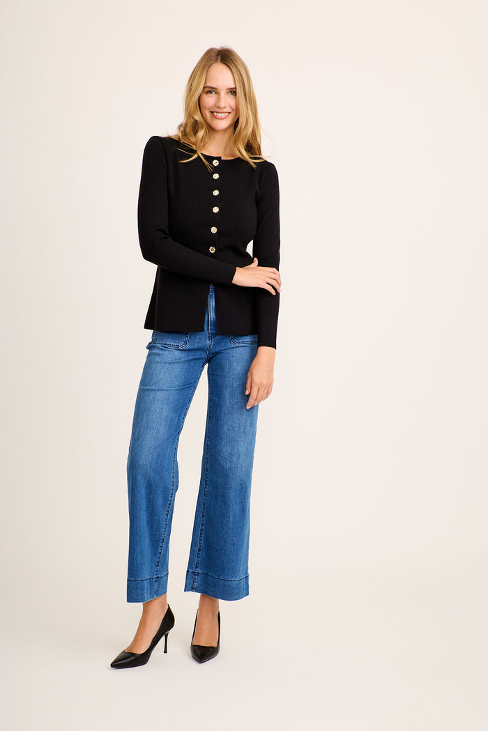 Estina Knit Cardigan in Black full length