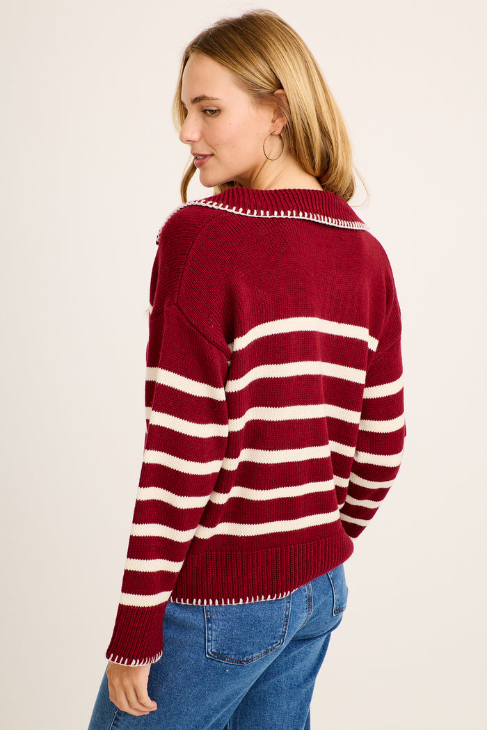 Milleny Knit in Wine and White Stripe back