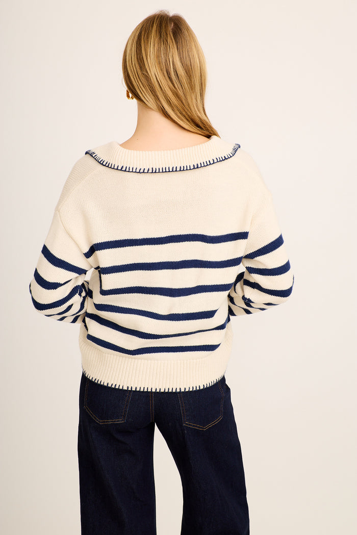 Milleny Knit in White and Navy Stripe back