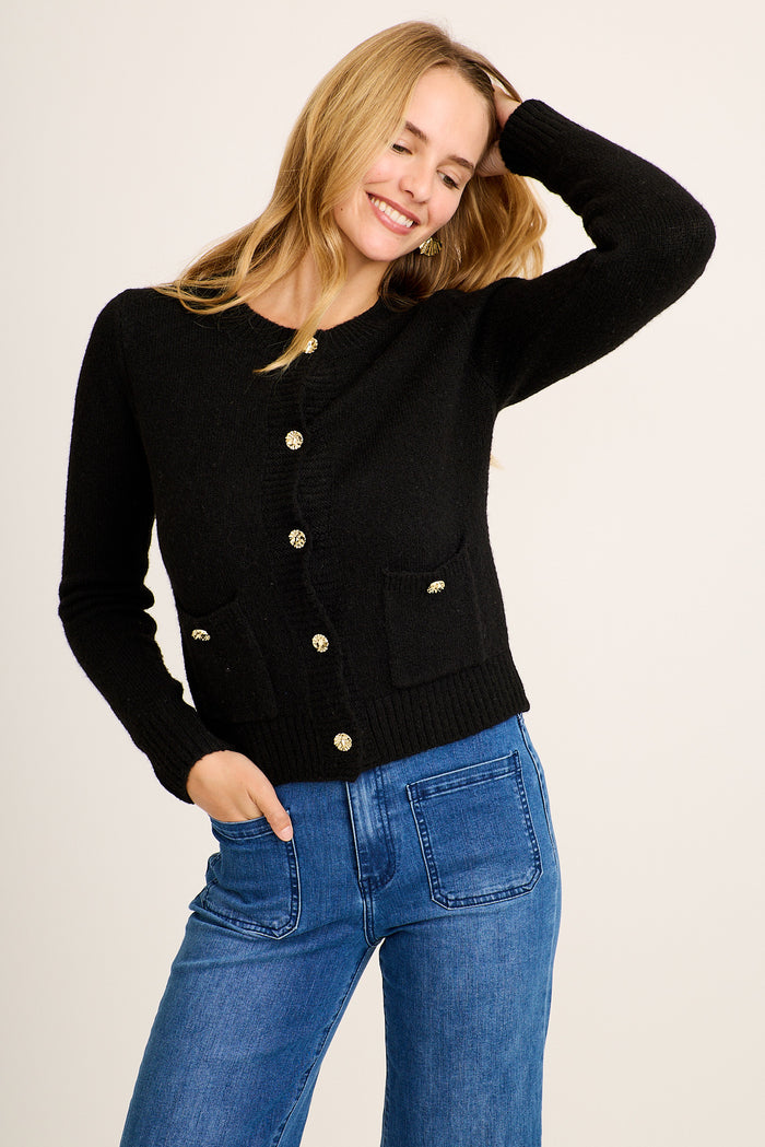 Laurel Knit Cardigan in Black front
