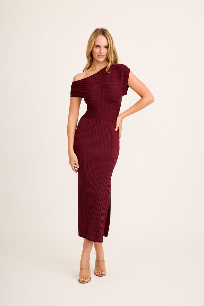 Patina Maxi Off Shoulder Knit Dress Wine | St Frock Patina Maxi Off Shoulder Knit Dress Wine | St Frock