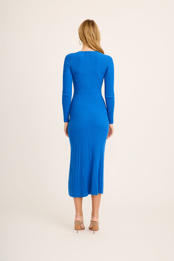 Armina Midi Knit Dress in Cerulean Blue Cotton back