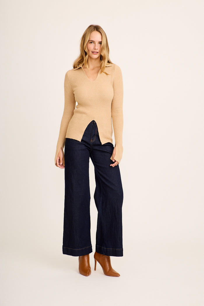 Antonia Knit in Light Brown full length