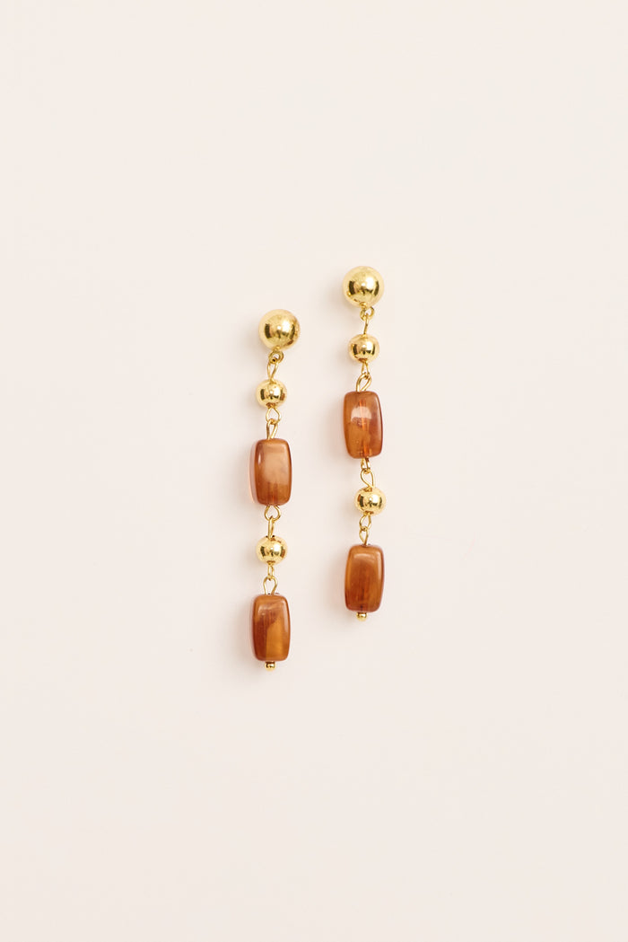Alina Drop Earrings in Gold with Amber Resin flatlay