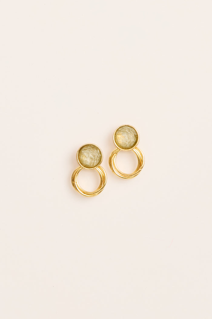Lina Stud Earrings in Gold with Green Stone flatlay