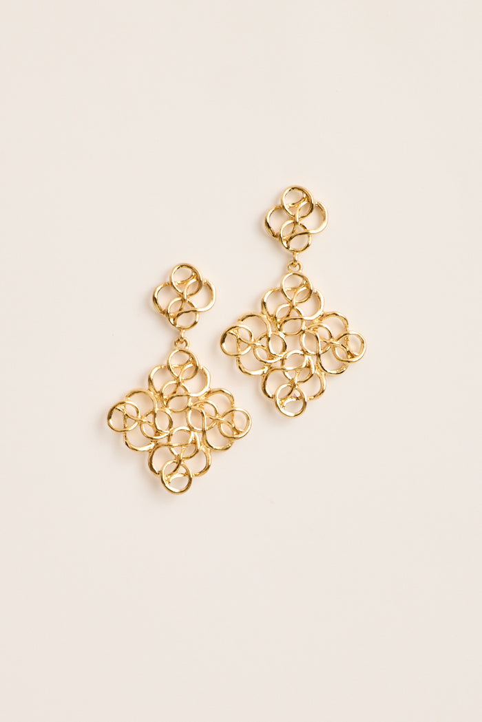 Cleo Filigree Statement Earrings in Antique Gold flatlay