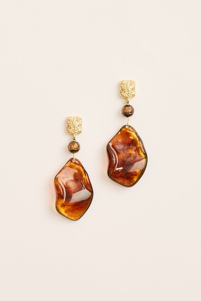 Amber Resin Drop Earrings in Multi Brown flatlay