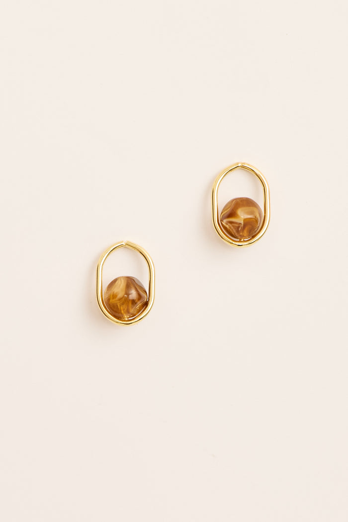 Sienna Resin Drop Earrings in Gold with Brown Resin flatlay