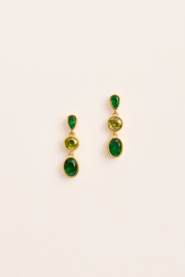 Enora Drop Earrings in Green Gemstones flatlay