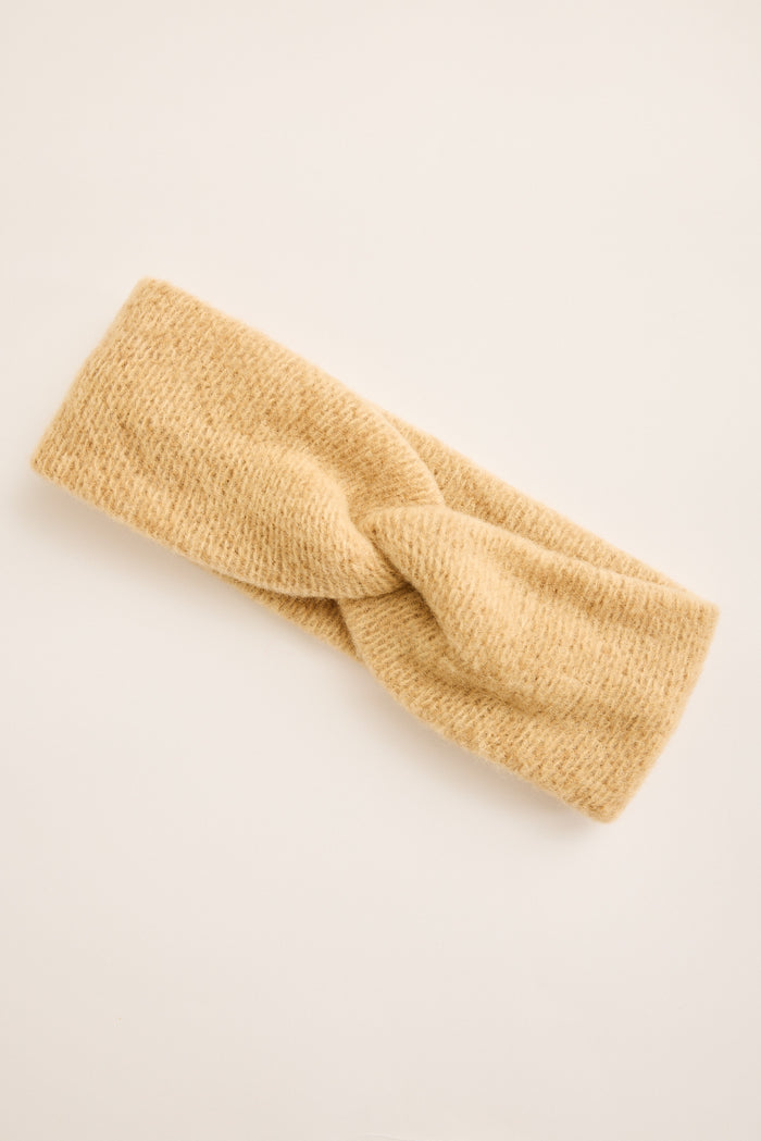 Frosted Knot Twist Headband in Beige Knit flatlay