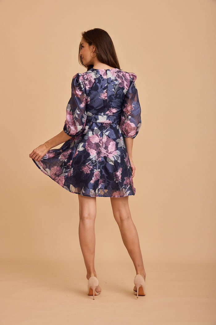 Love Emotions Dress in Navy with Pink Floral Organza focus back