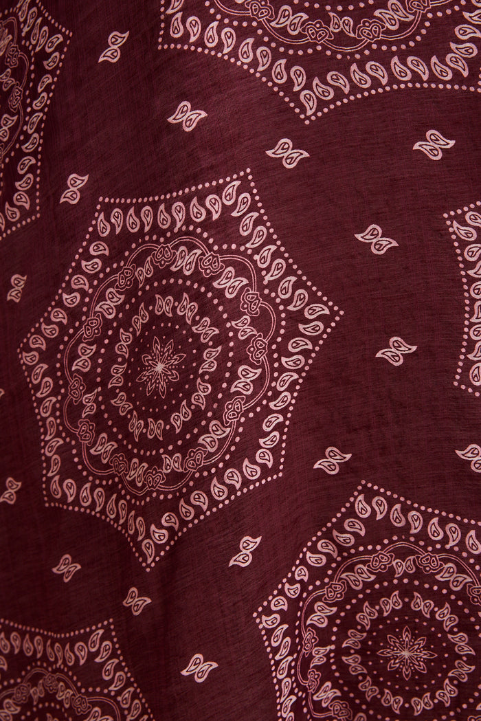 Malika Maxi Shirt Dress in Wine Tile Print Cotton Blend fabric