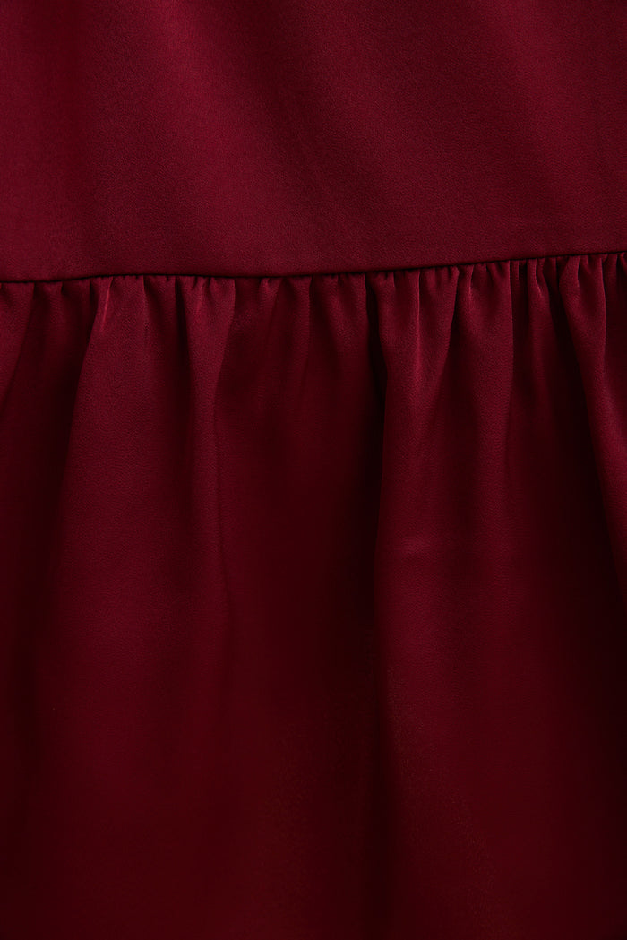 Evening Shine Shirt Dress in Wine Satin focus fabric