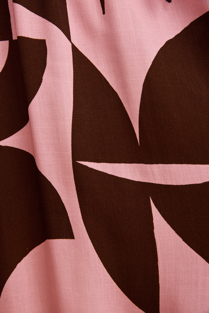Hello Pretty Smock Dress in Pink with Chocolate Geometric fabric