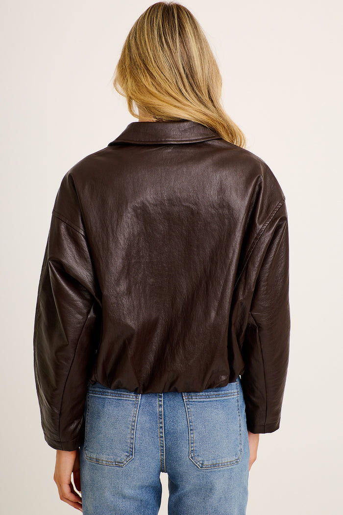Kenya Bomber Jacket in Chocolate Leatherette back