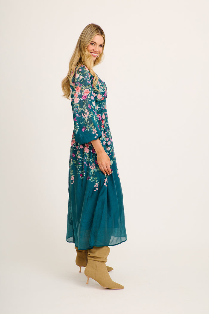Soft Shades Maxi Dress in Emerald Floral side