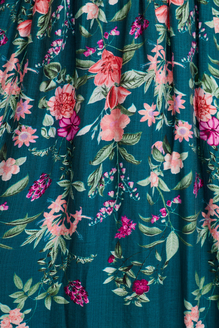Soft Shades Maxi Dress in Emerald Floral fabric