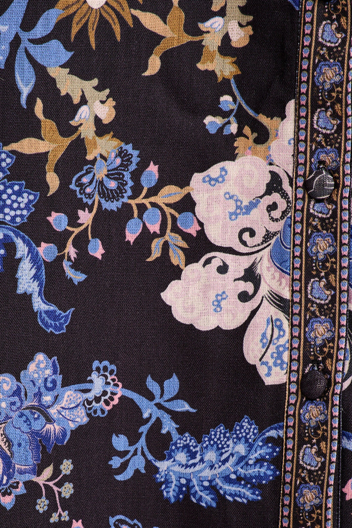 Constanza Maxi Shirt Dress in Multi Navy Print Linen Blend fabric