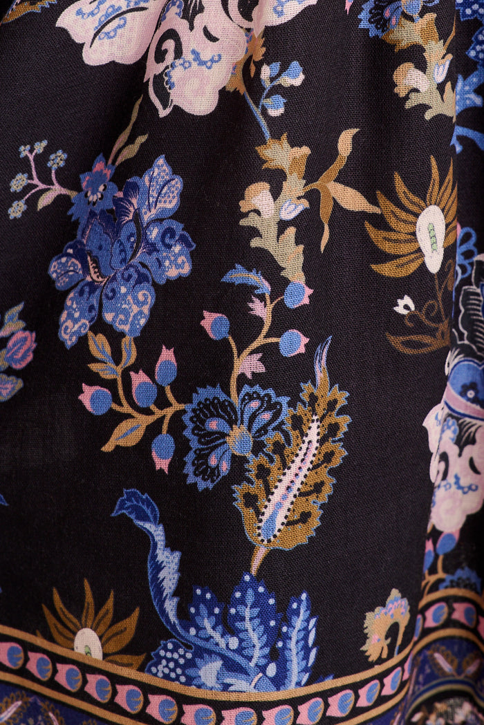 Esperanza Shirt Dress in Multi Navy Print Linen Blend fabric