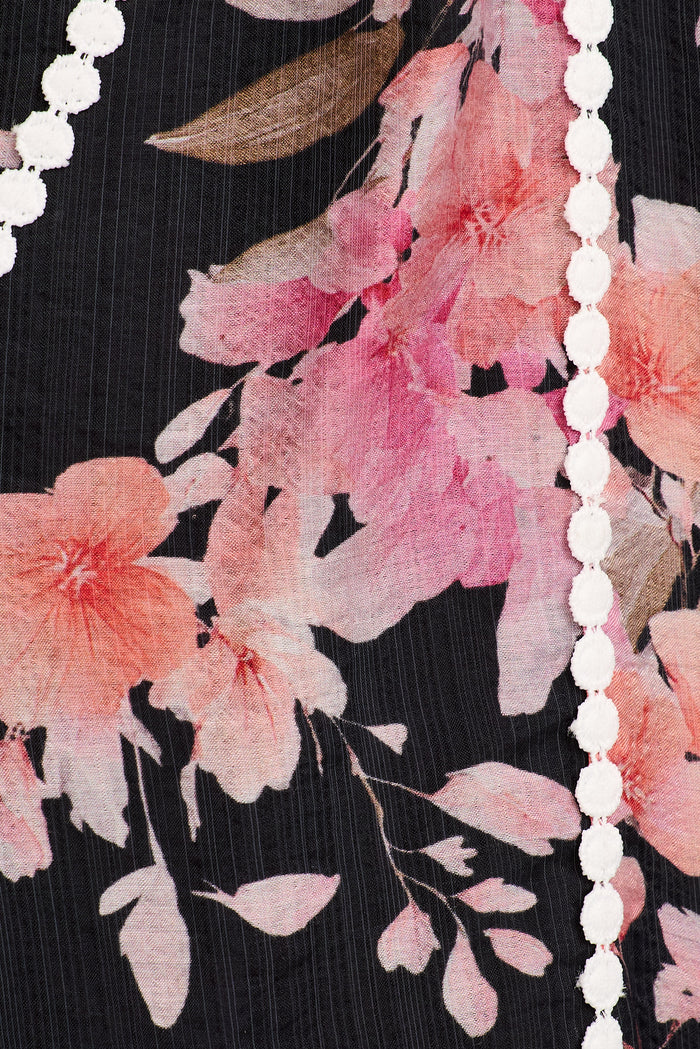 Easton Midi Shirt Dress in Black with Pink Floral fabric