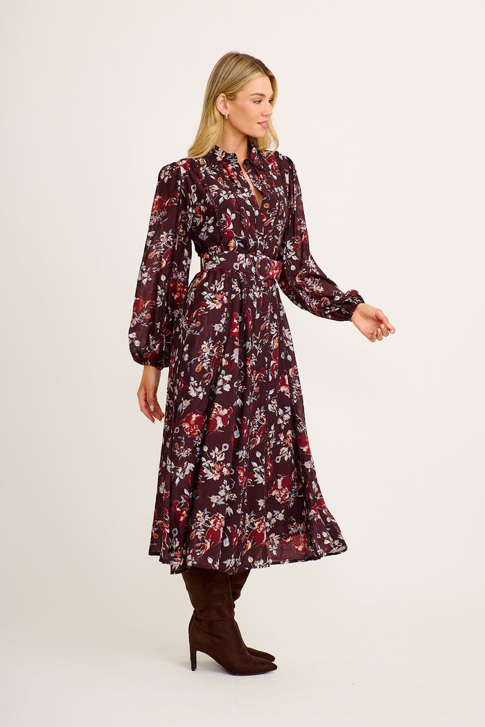Wendy Maxi Shirt Dress in Wine Floral side