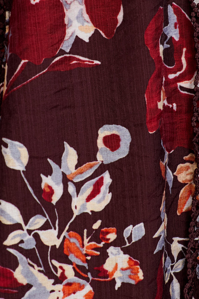 Wendy Maxi Shirt Dress in Wine Floral fabric