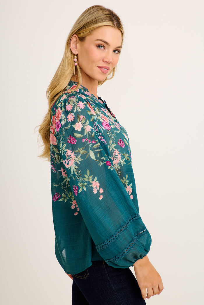 Ready or Not Top in Emerald Floral side