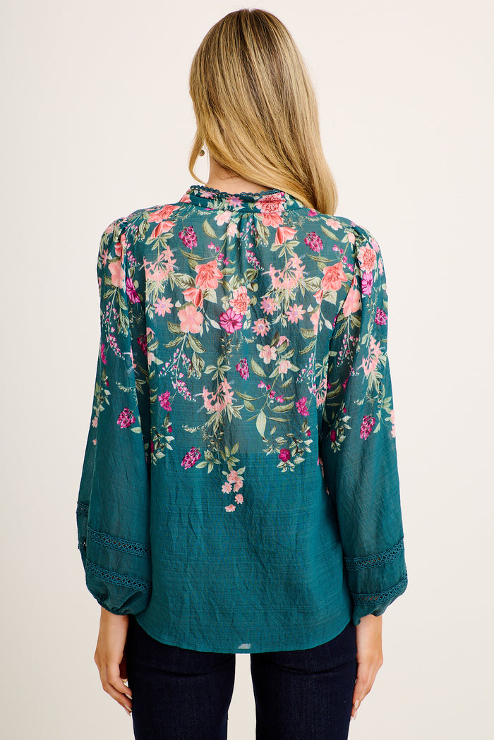 Ready or Not Top in Emerald Floral back