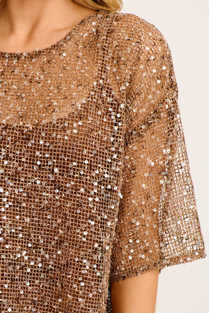 Azura Top in Chocolate Sequin detail