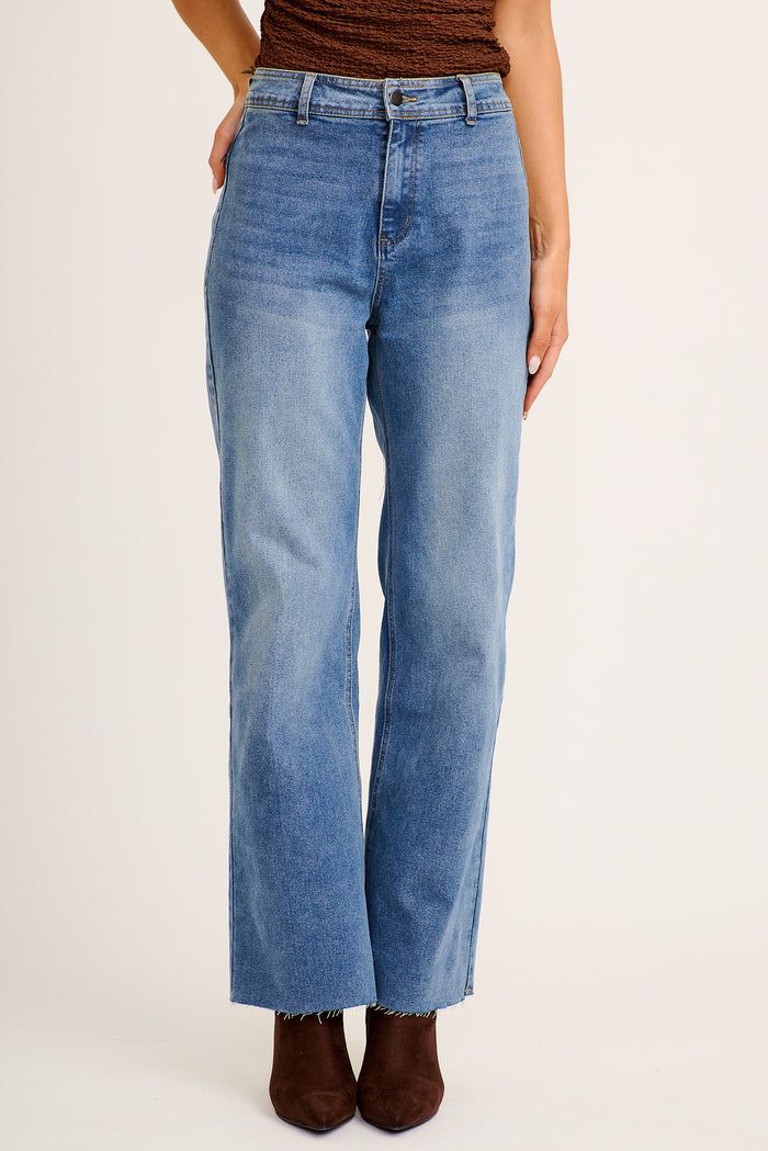 Bristol High Rise Straight Leg Jean in Mid Blue Denim front
