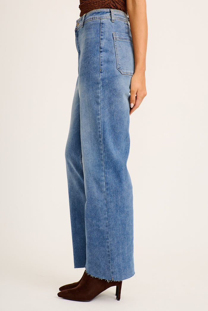 Bristol High Rise Straight Leg Jean in Mid Blue Denim side