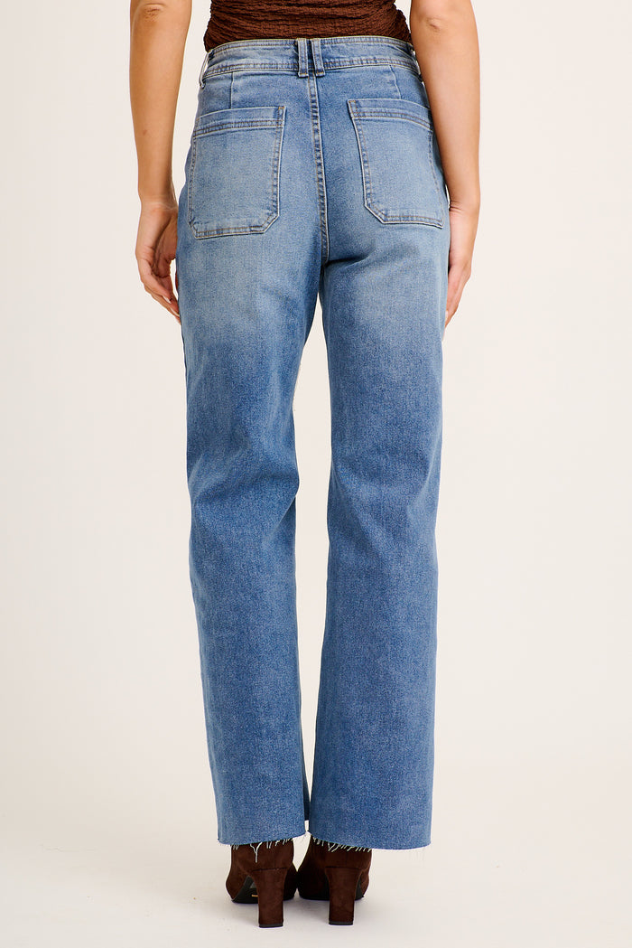 Bristol High Rise Straight Leg Jean in Mid Blue Denim back