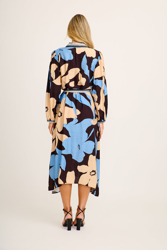 Marant Maxi Shirt Dress in Multi Blue Print back