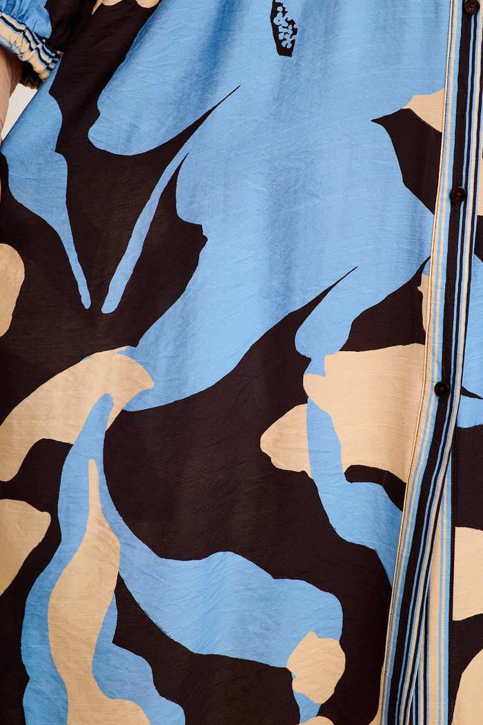 Marant Maxi Shirt Dress in Multi Blue Print fabric