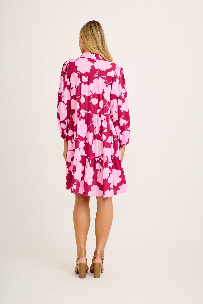 Felicity Shirt Dress in Pink with Blush Floral back