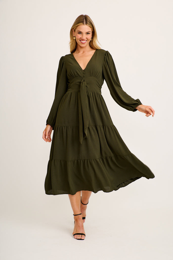 Saveria Midi Dress in Olive Green
