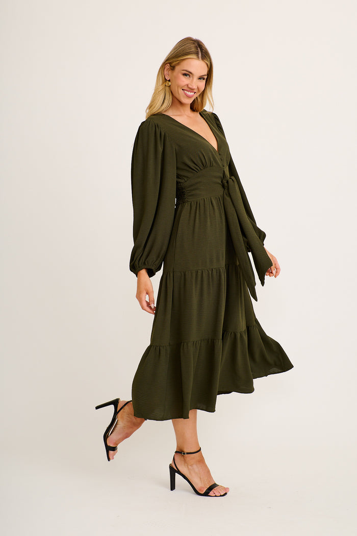 Saveria Midi Dress in Olive Green side