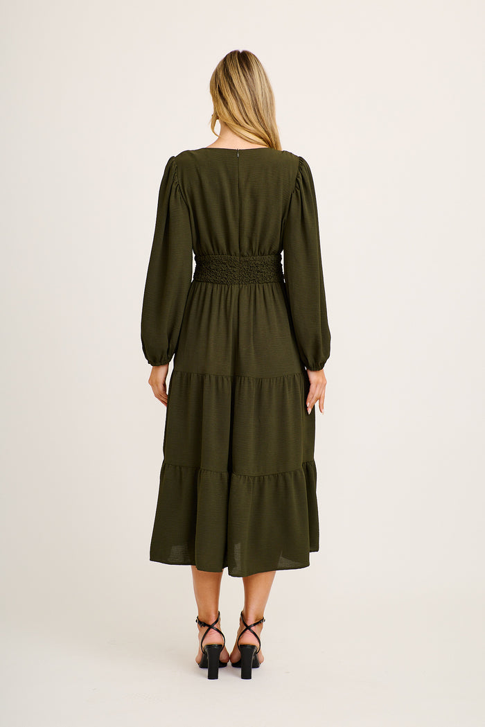 Saveria Midi Dress in Olive Green back